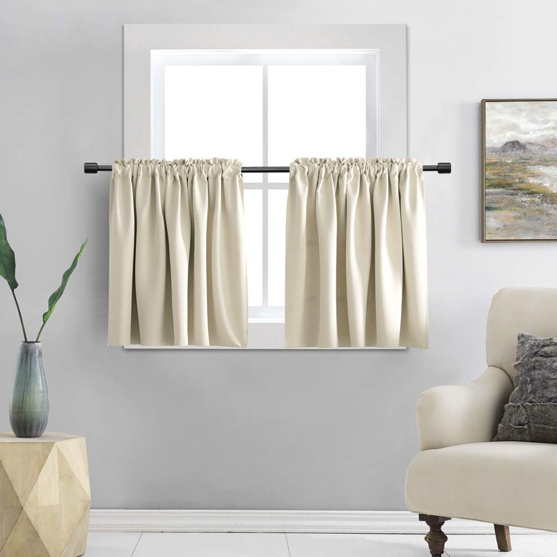 DONREN 36 Inches Long Curtain Tiers-Room Darkening Rod Pocket Small Curtains for Small Window (42 W x 36 L,2 Panels,Cream Beige) - Image 1